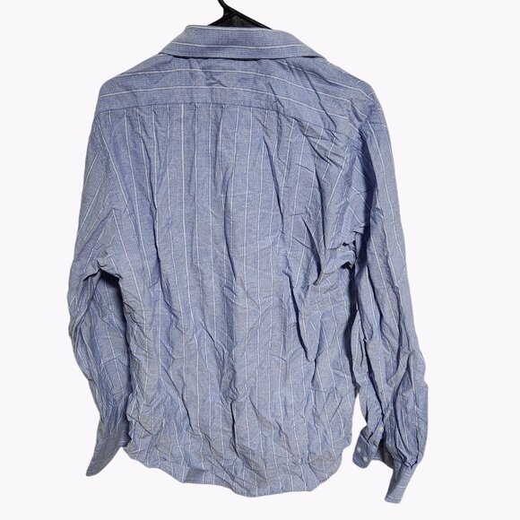 Blue Brand Button Front Shirt Mens Size XL White Striped Long Sleeve Dress - Picture 2 of 3